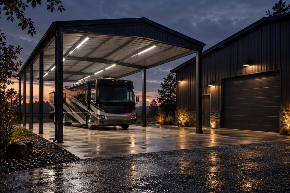 Representative covered RV area illuminated by a vapor-tight linear light