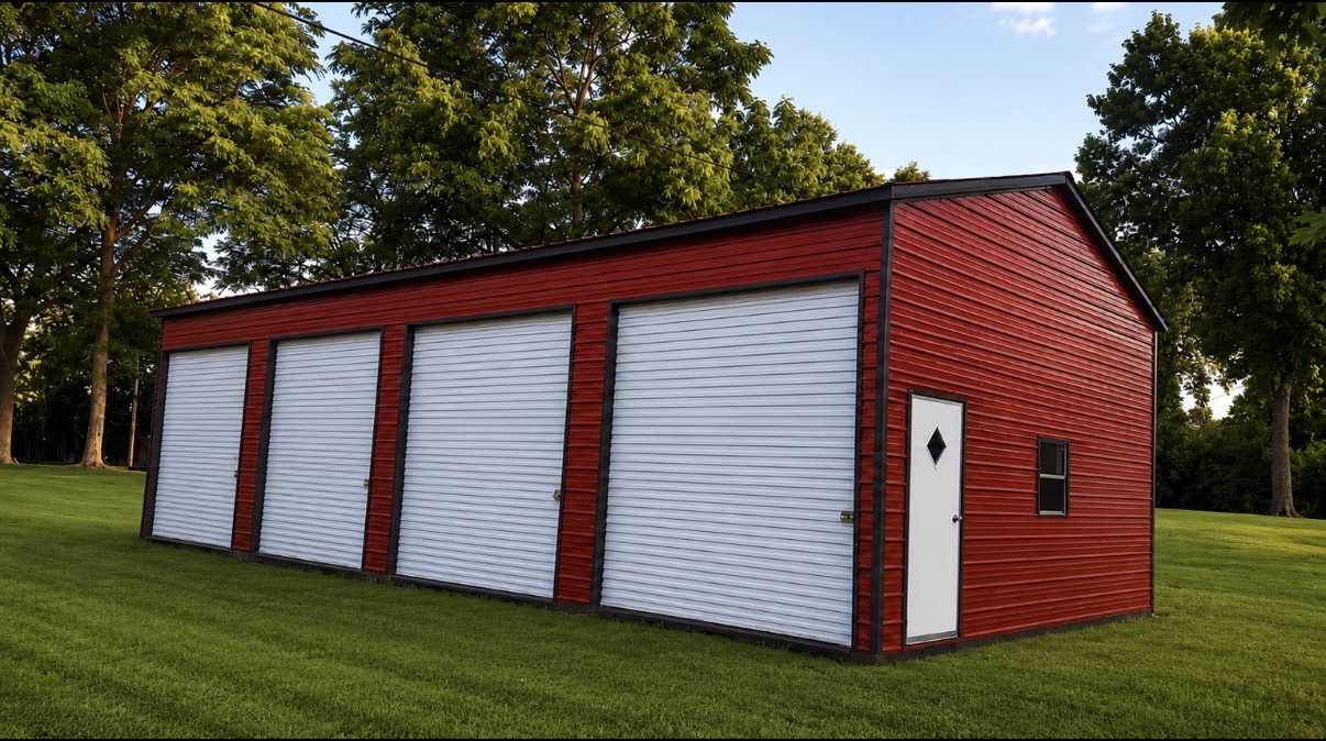 Red metal garage