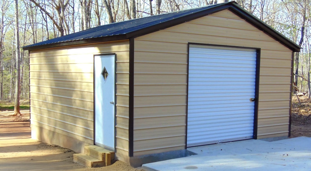 Tan single-bay metal building
