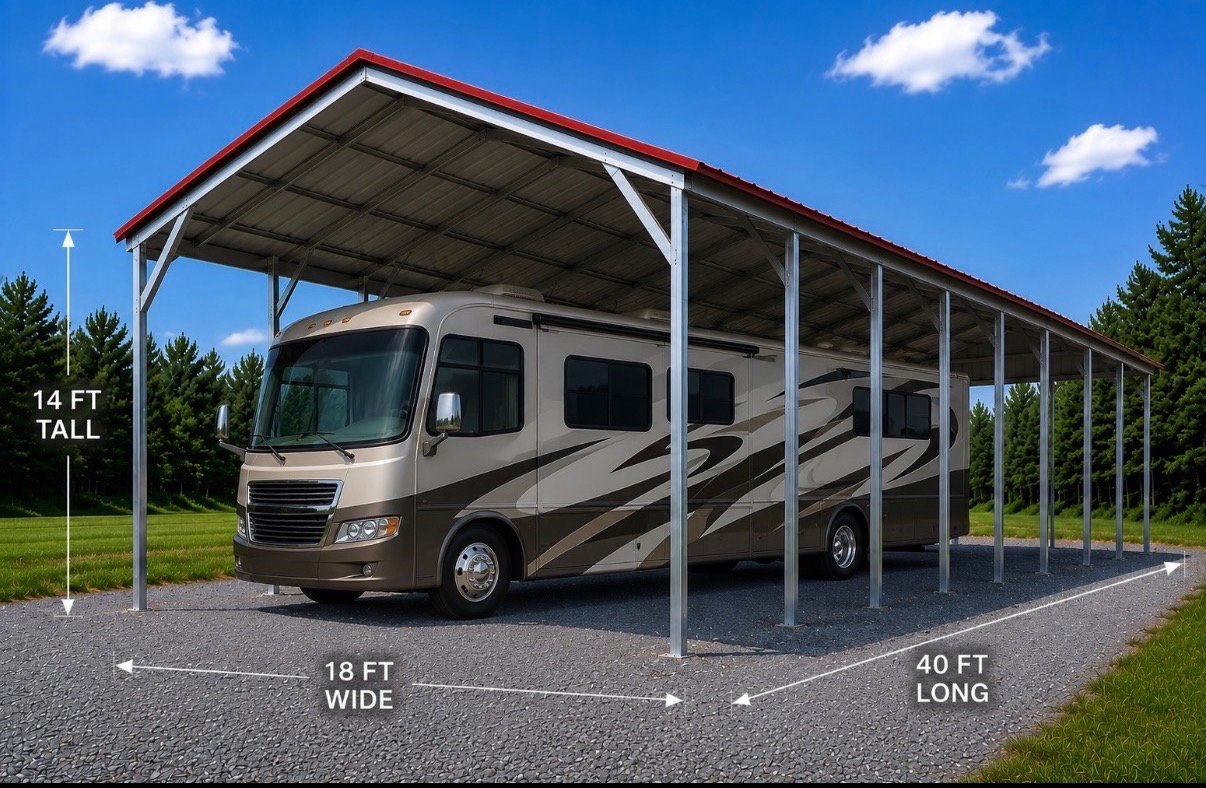 18 foot wide by 40 foot long RV cover with 14 foot clearance